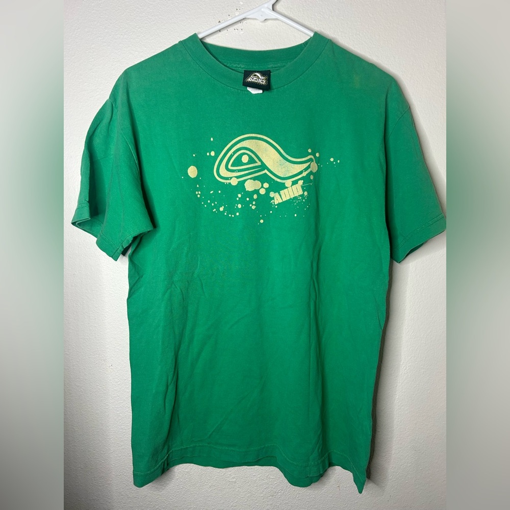 Vintage Adio Footwear T Shirt Men Size Medium  Green Short Sleeve Skateboarding